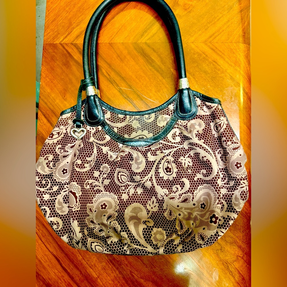 Brighton Paisley Heart Chryssa Shoulder Floral Handbag in Beige and Brown